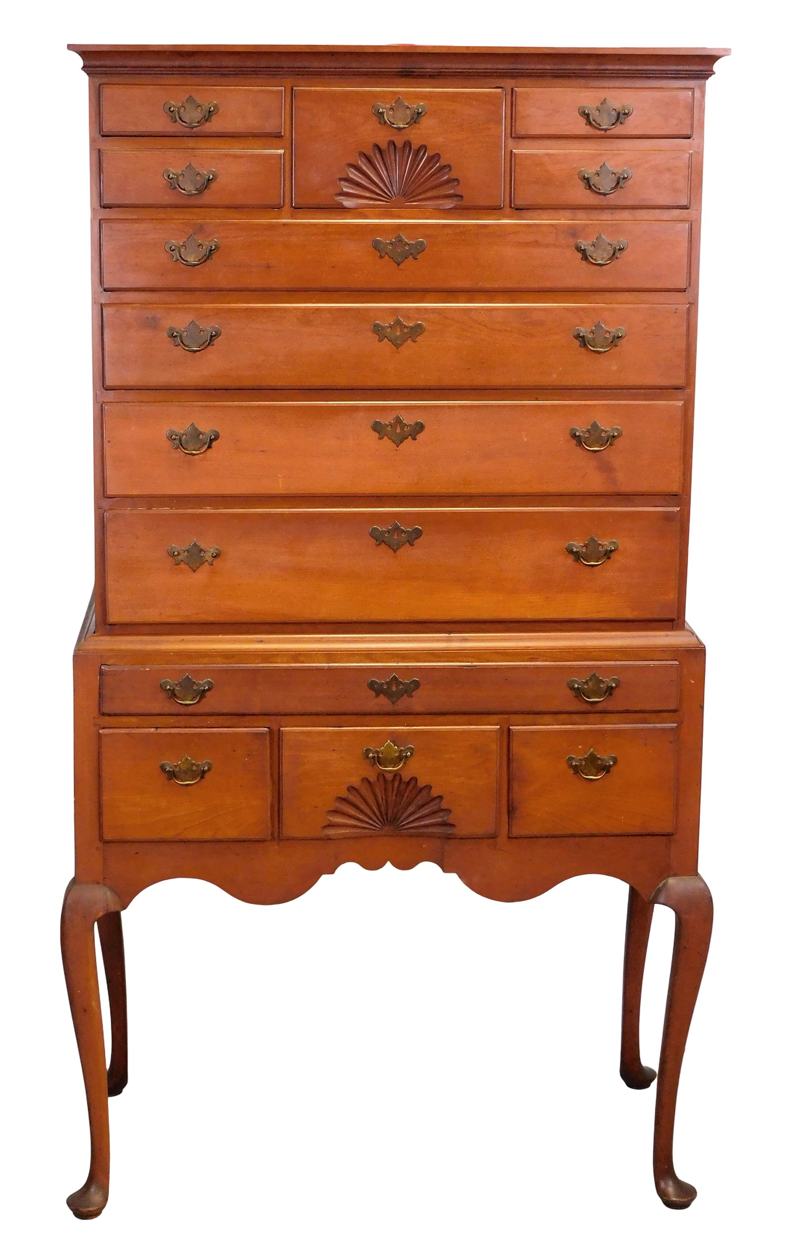 Highboy/ high chest, late 18th C., possibly Wethersfield, Connecticut, cherry, poplar second, flat (1 of 6)