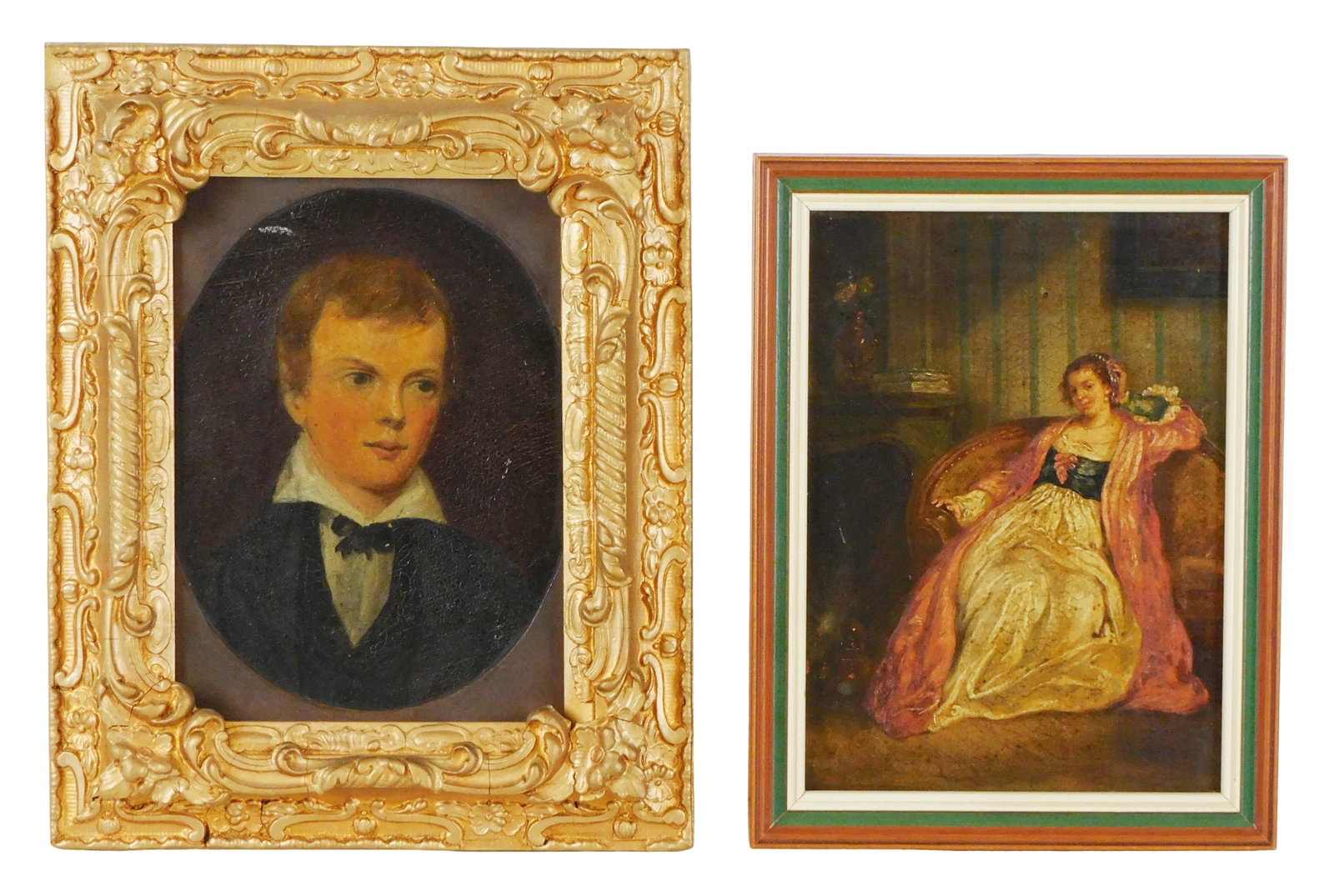 Two small 19th C. portraits, both framed, details include: American School portrait of well-dressed (1 of 6)