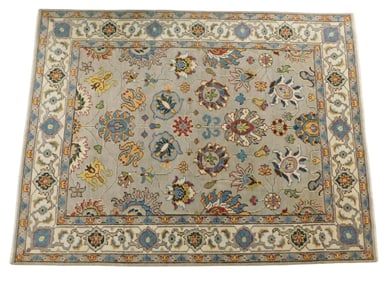 RUG: Agra Sultanabad carpet, 8' x 10' 1", wool on cotton, light gray ground, cream and brown