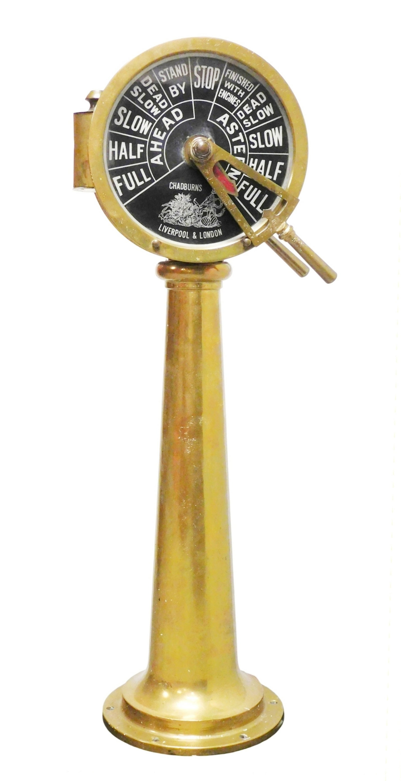 Large brass Chadburns Liverpool & London ships telegraph, late 19th C., circular top with a speed (1 of 5)