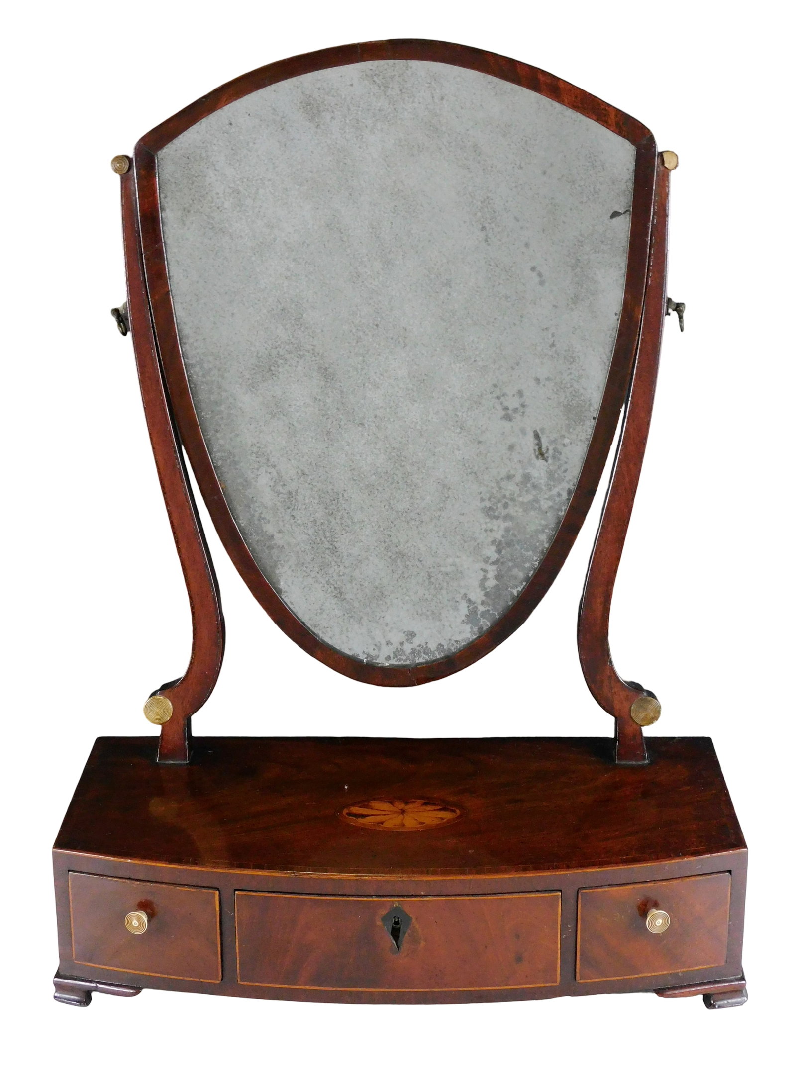 +Federal shaving stand, 19th C., likely English, tabletop bowfront cabinet, free swinging shield (1 of 5)
