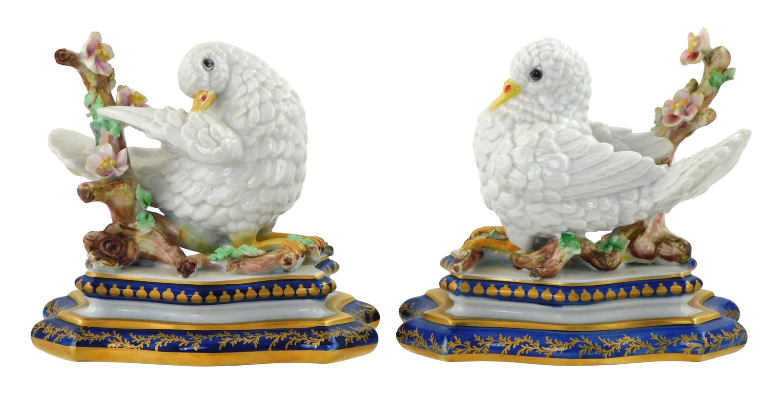 Guilia Mangini (Italian, active 20th C.) pair of porcelain doves, after Sevres, second half 20th C., (1 of 5)