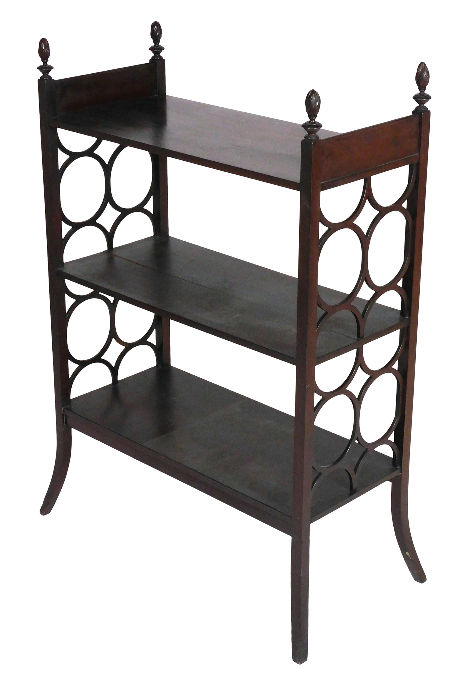 Grand Rapids Furniture Co. openwork standing bookshelf, early 20th C., Michigan, mahogany and (1 of 5)