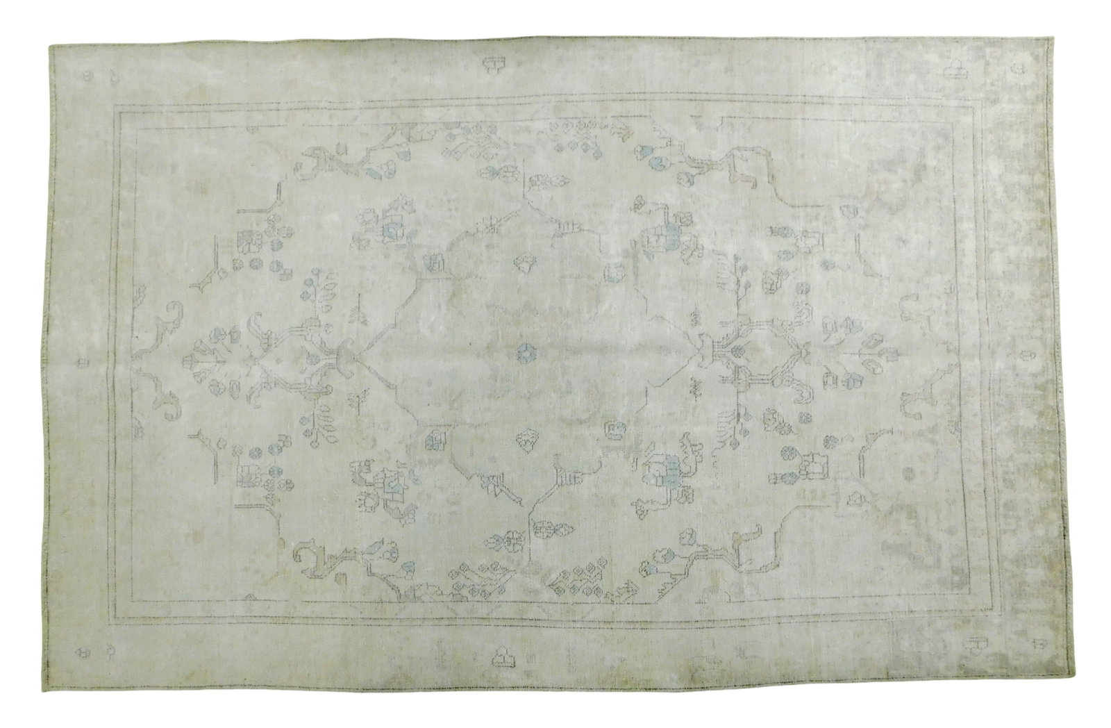 RUG: Semi-antique Persian Tabriz, 6' 1" x 9' 4", wool on cotton, analogous colors of cream, light: RUG: Semi-antique Persian Tabriz, 6' 1" x 9' 4", wool on cotton, analogous colors of cream, light gray, dark gray, etc., floral motifs throughout, wear consistent with age and use.