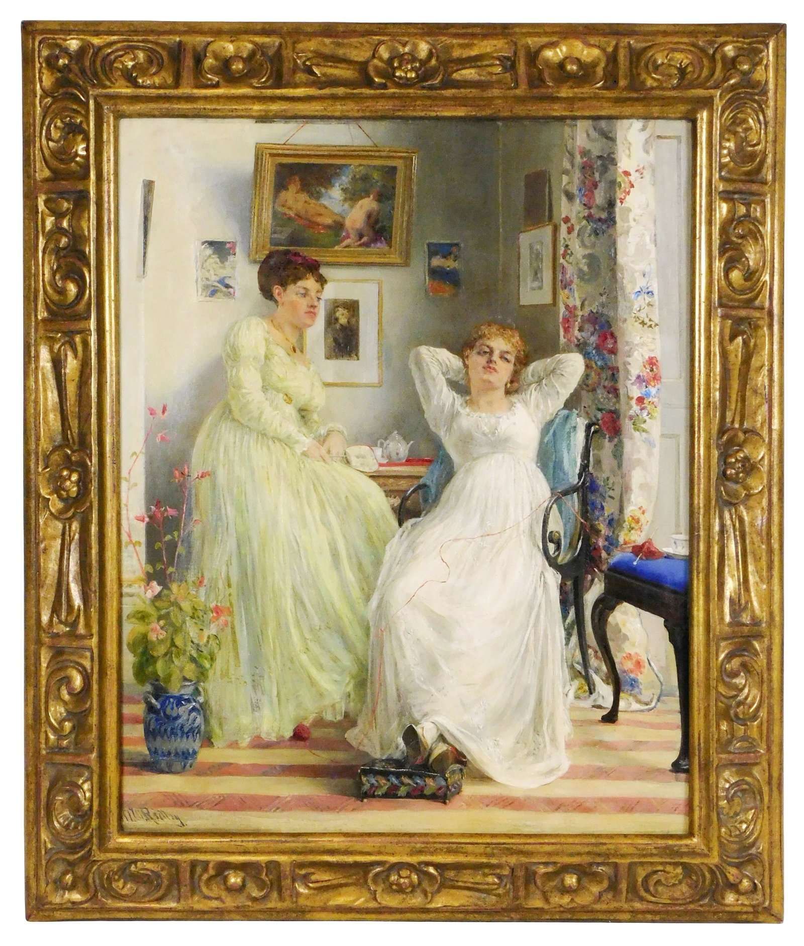 +Matthew White Ridley (English, 1836-1888), "Daydreams (alternatively "Sisters")", oil on canvas, (1 of 7)