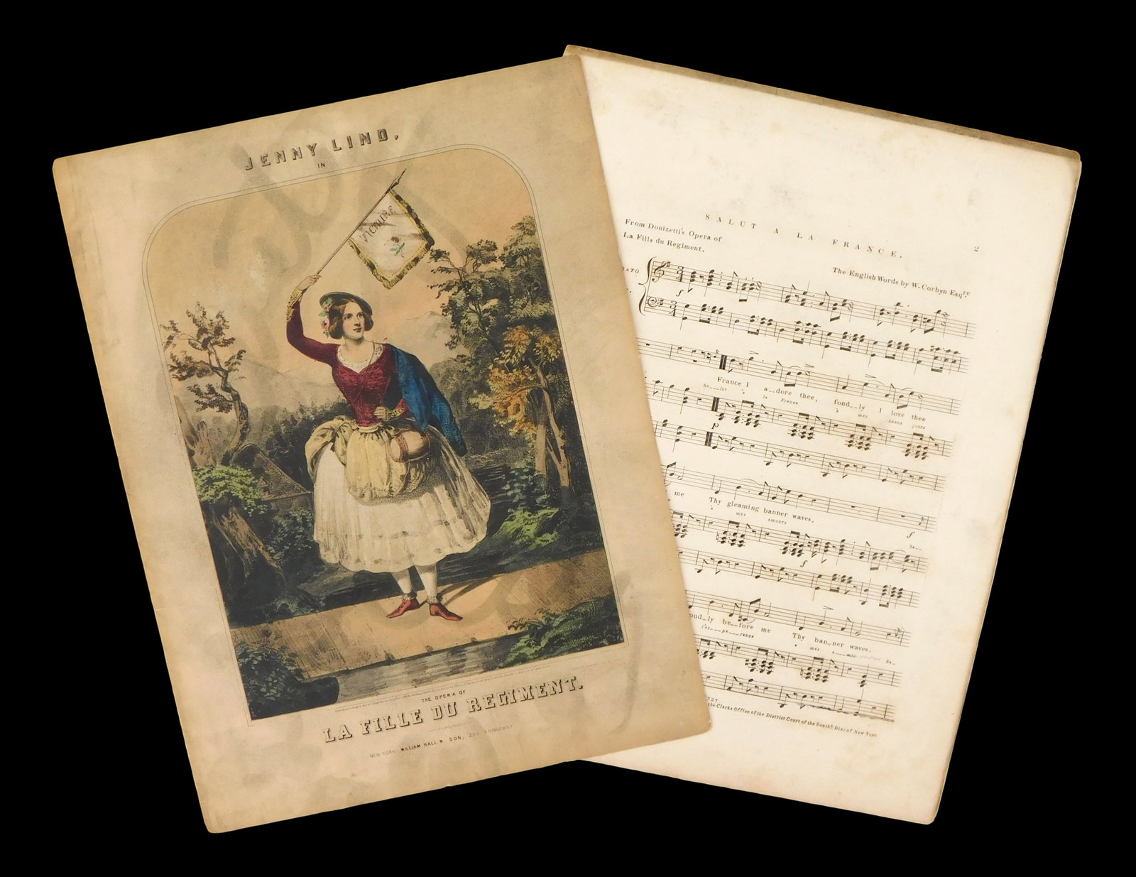 Mid-19th C. sheet music and cover for “La Fille du Régiment” opera, from Broadway (1 of 4)