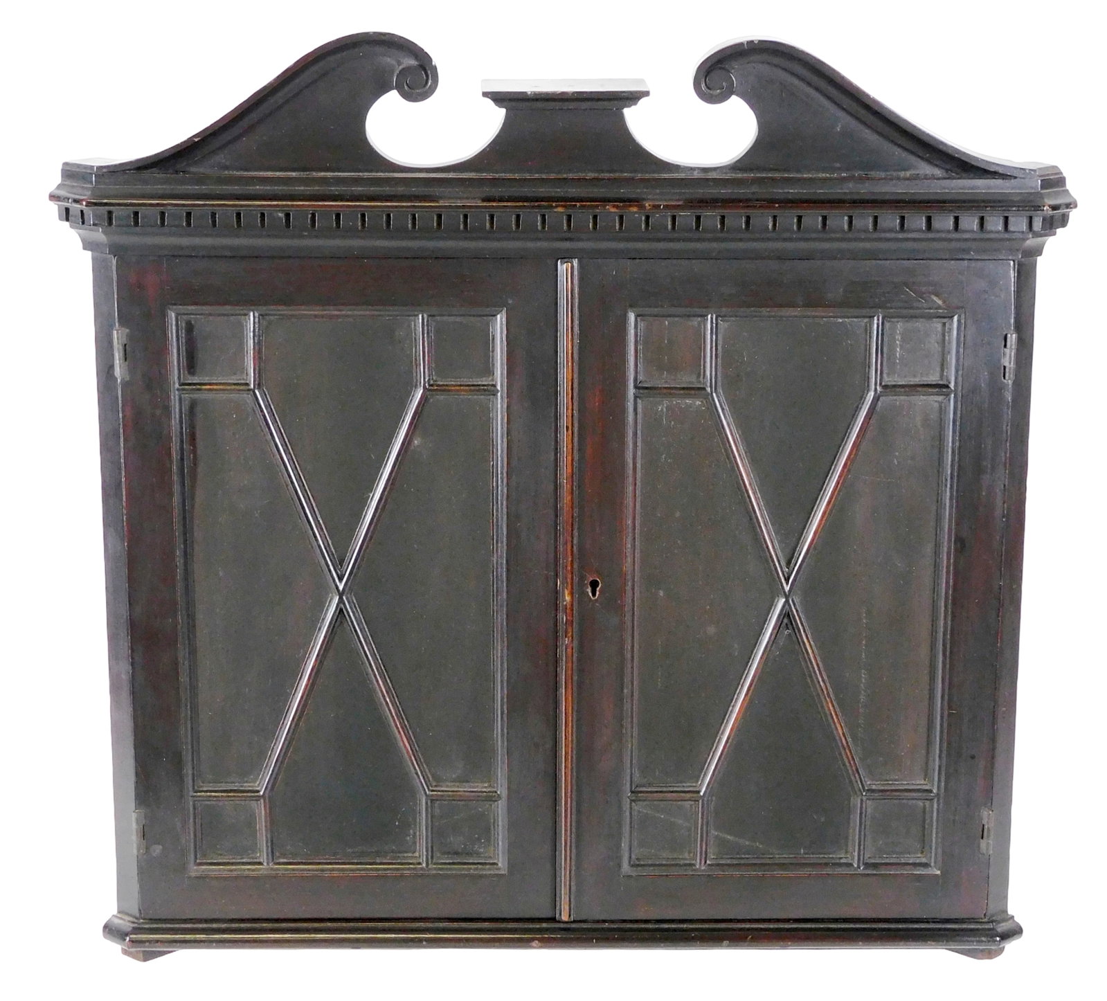 +Georgian-style hanging corner wall cabinet, late 19th- early 20th C., mahogany, two glass paned (1 of 4)