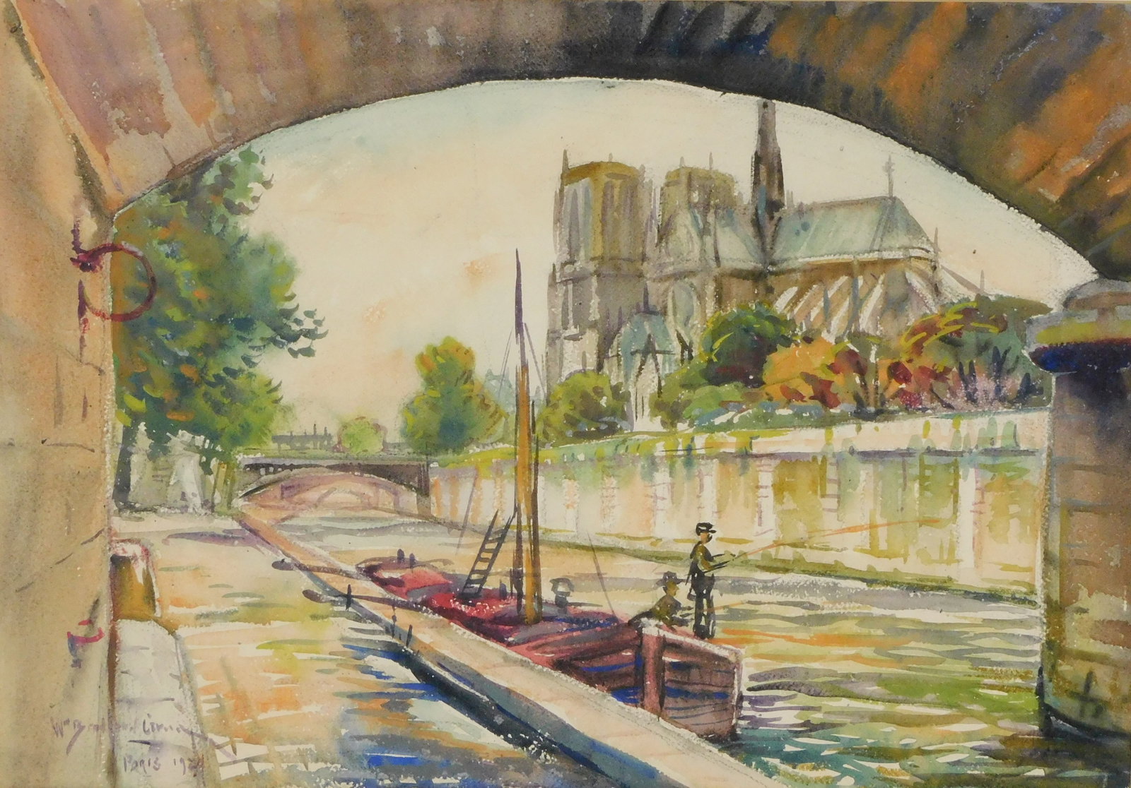 William Bradford Green (American, 1871-1945), “Notre Dame”, 1924, watercolor, Paris view (1 of 6)