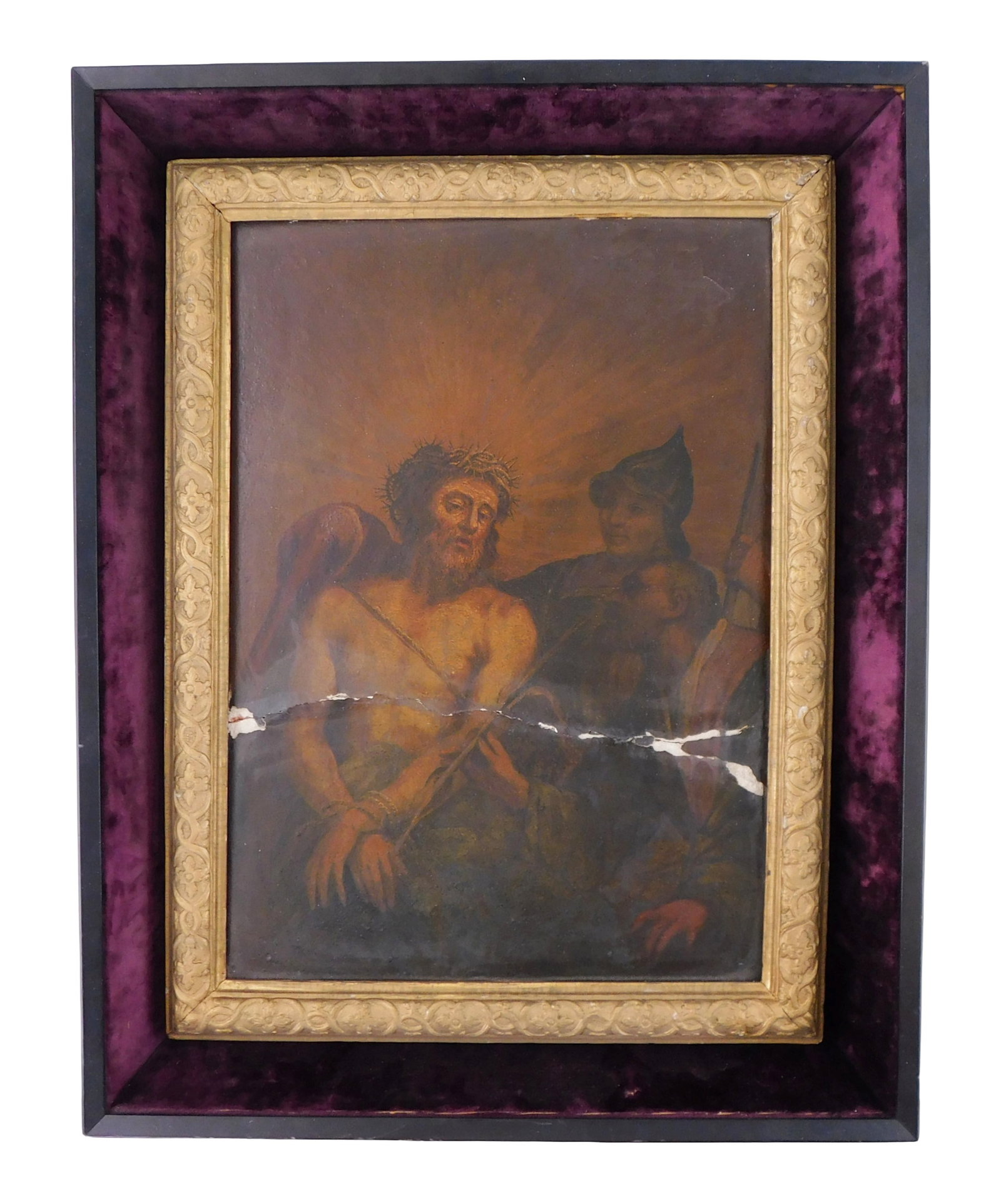 Early oil on plaster/terracotta, Italian, possibly from mural or architectural detail, depicting (1 of 3)