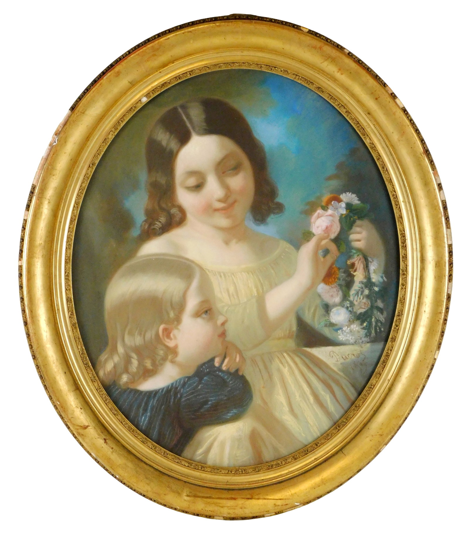 Antoine Ducrot (French, 1814-1870), 1850, pastel, two children with the oldest holding flower (1 of 7)