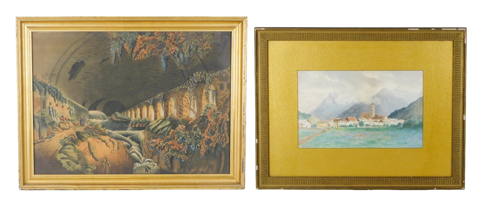 Two watercolor landscapes, by Charles Wesley Sanderson, etc., details include: Charles Wesley (1 of 6)