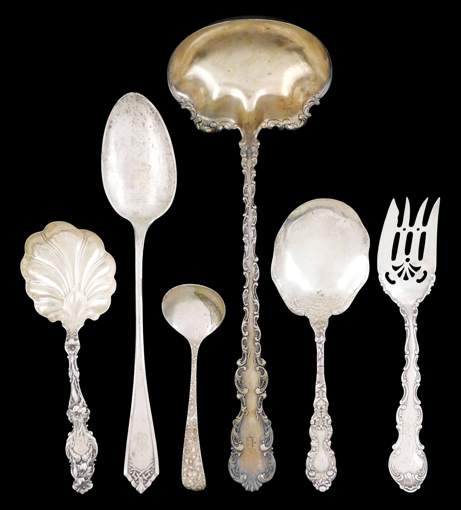 STERLING: Gorham, Whiting, Stieff, International, etc., six sterling silver serving pieces, all (1 of 4)