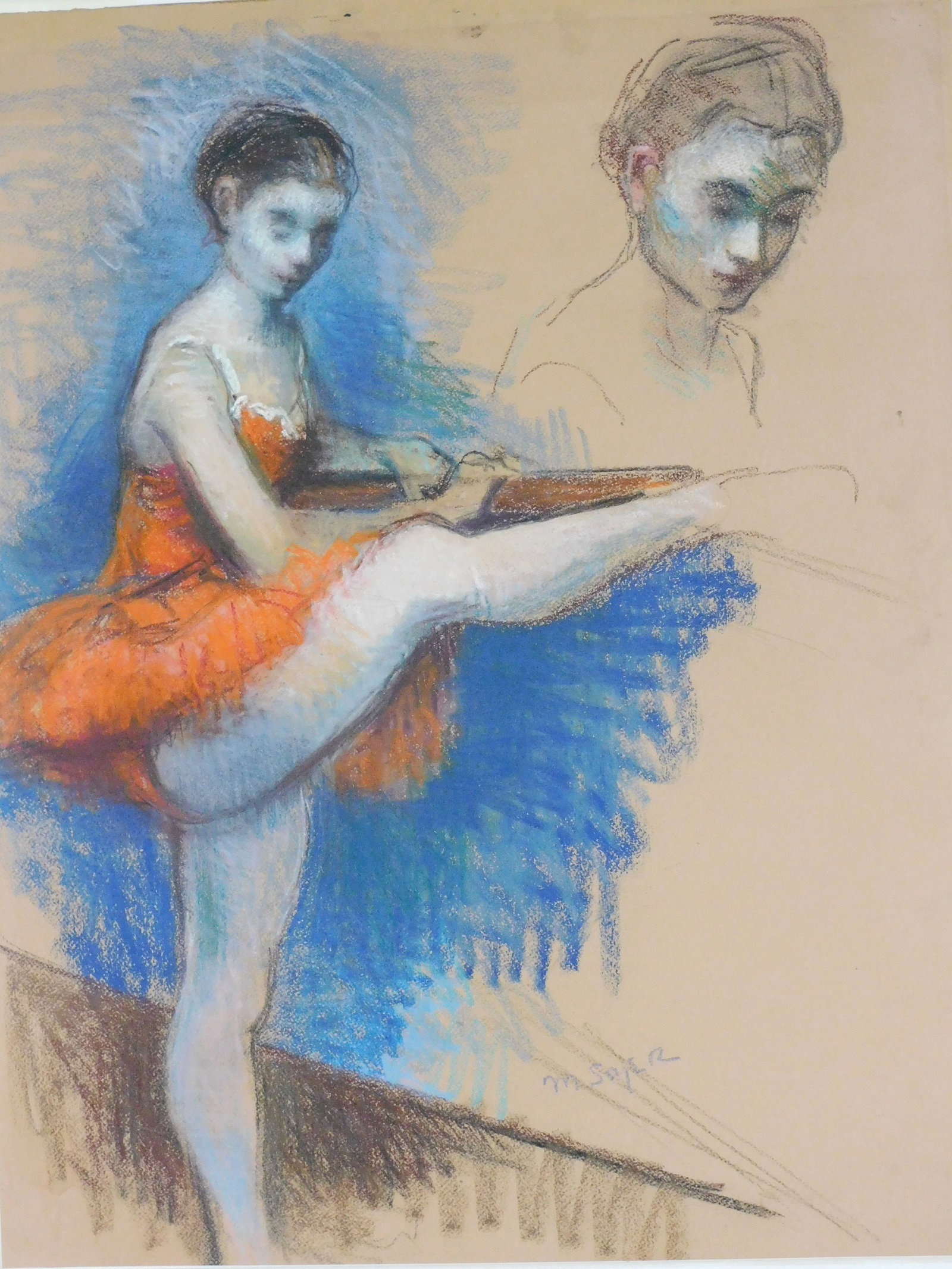 Moses Soyer (Russian-American, 1899-1974), "Ballerina in Red Tutu", pastel on paper, signed lower (1 of 6)