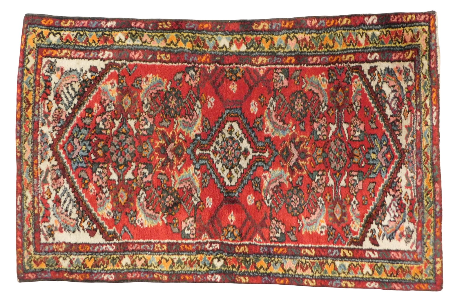 RUG: Semi-antique Persian Hamadan, 2' 7" x 4' 2", Iran, wool on cotton, red ground, burgundy and (1 of 2)