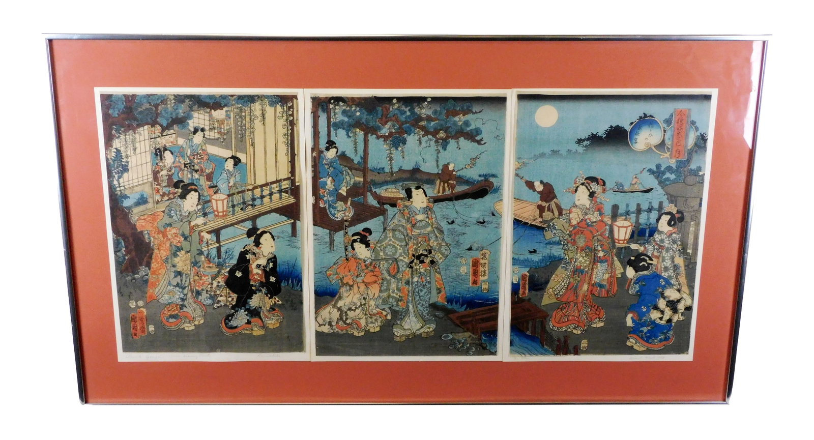 ASIAN: Kunichika Toyohara (Japanese, 1835 - 1900), "The Moon, Night Viewing of Cormorant Fishing": ASIAN: Kunichika Toyohara (Japanese, 1835 - 1900), "The Moon, Night Viewing of Cormorant Fishing" from "The Tale of Genji (alternatively 'Genji in the Present Style')", 1857, publisher Mikawaya Tetsug