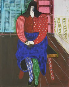 Oronzo Gasparo (American, 1903-1969), “Seated Woman”, 1943, gouache on paper, lively