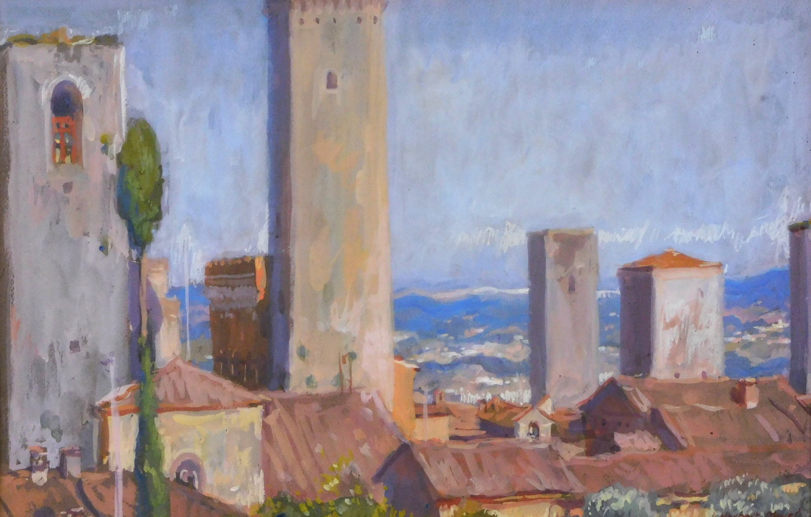 Herbert Meyer (American, 1882-1960), “San Gimignano”, watercolor/gouache, city scene (1 of 5)