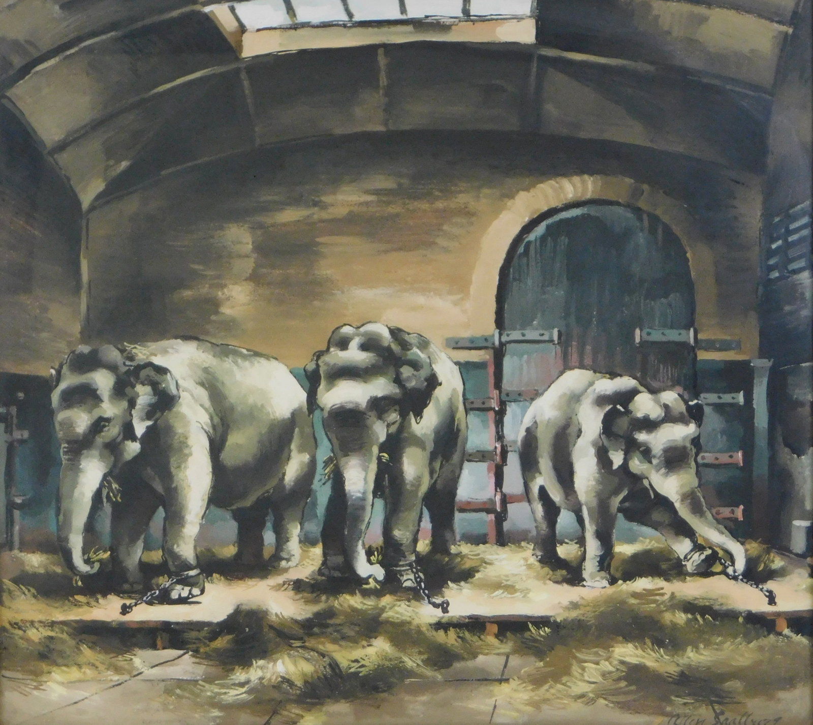 Allen Russell Saalburg (American, 1899-1987), “Young Elephants”, watercolor, three young (1 of 5)
