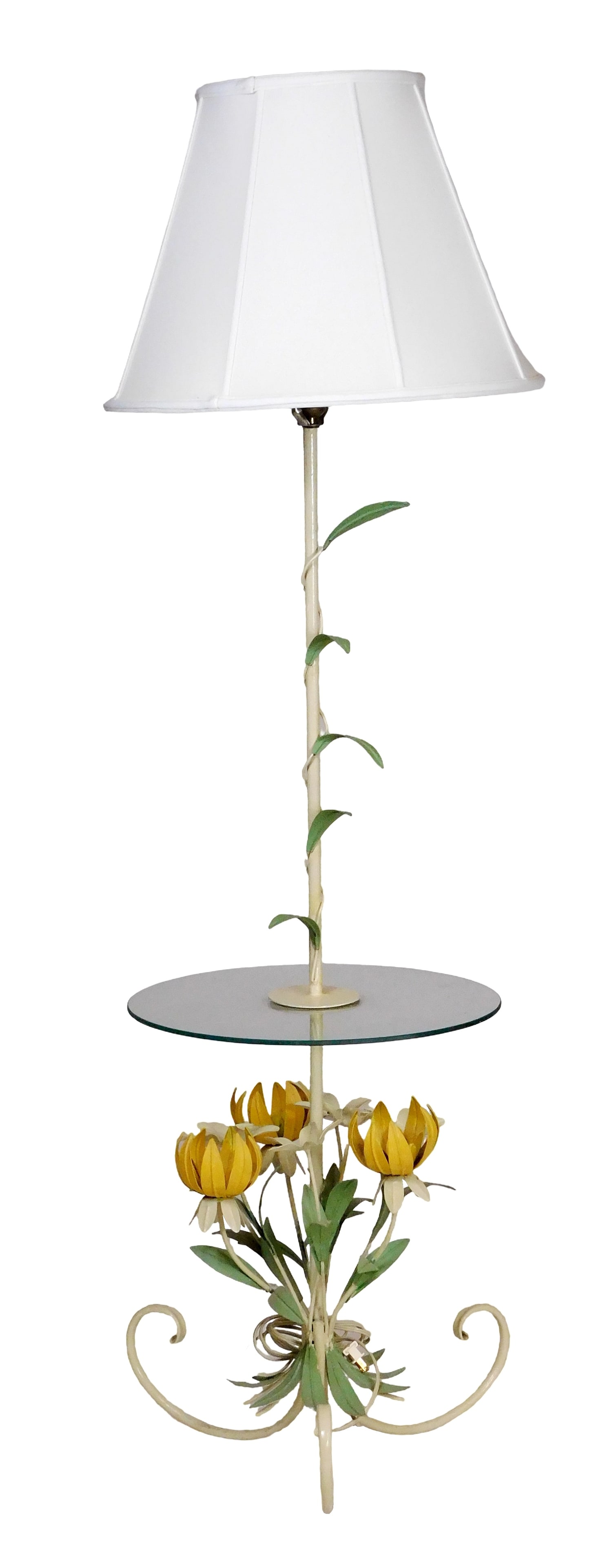 Hollywood Regency style tole floral floor lamp and stand, c. 1960's-70's, likely Italian, polychrome (1 of 3)