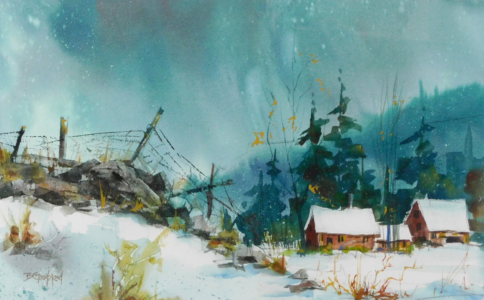 +Barbara Goodspeed (Connecticut, 1919-2016), “Beyond The Fence”, watercolor on paper, (1 of 5)