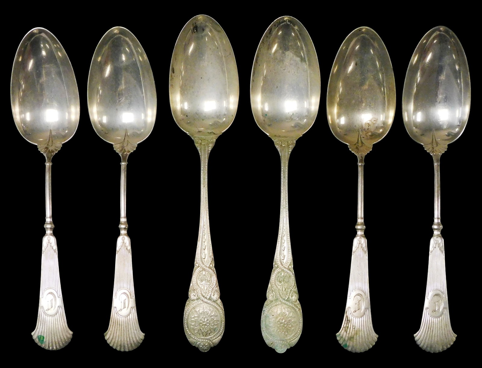 STERLING: D.H. Buell & Co. sterling serving spoons, six pieces, Hartford CT, mid- late 19th C., four (1 of 3)