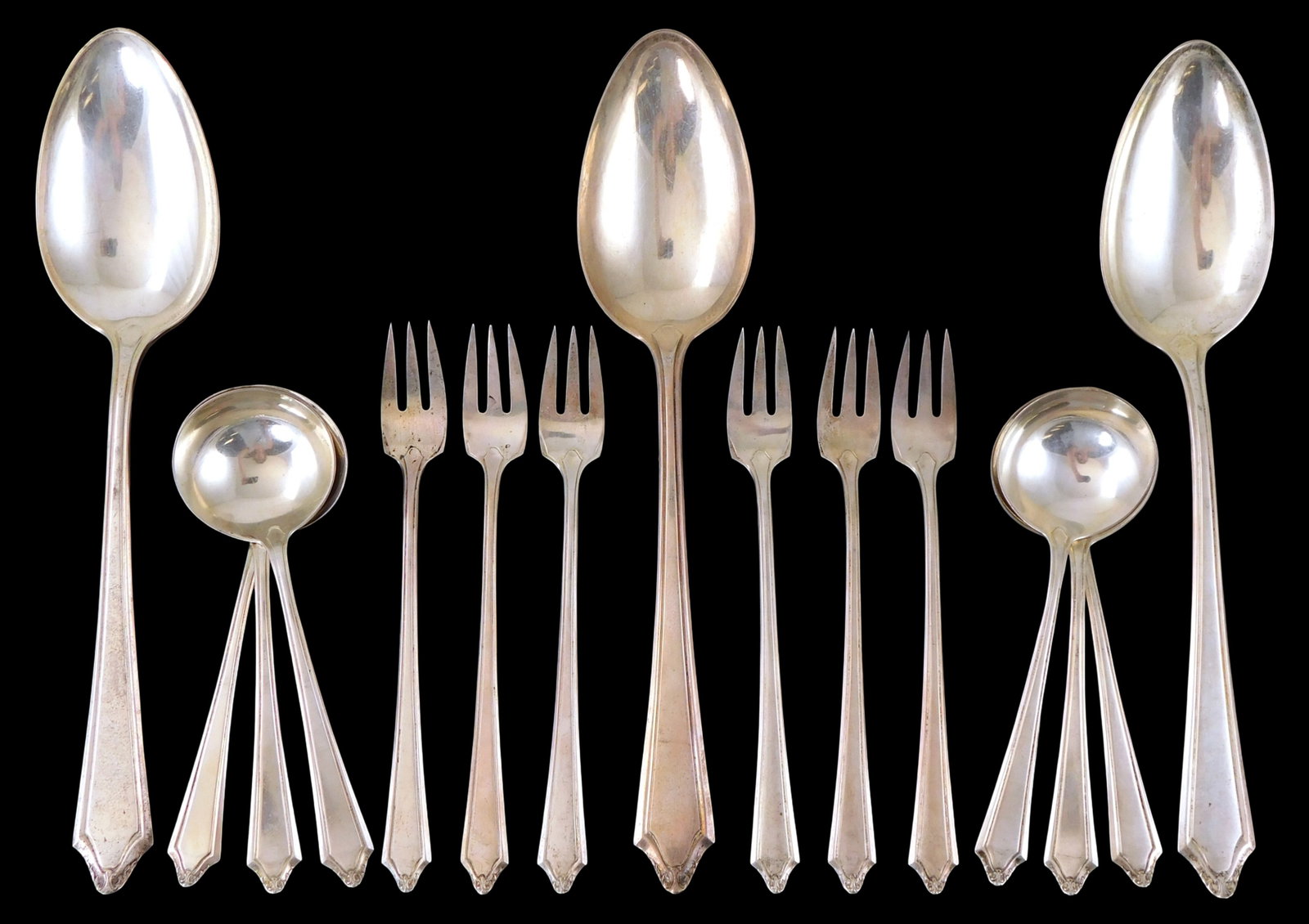 STERLING: Fifteen pieces of "Virginia Carvel" by Towle sterling silver flatware and serving pieces, (1 of 3)