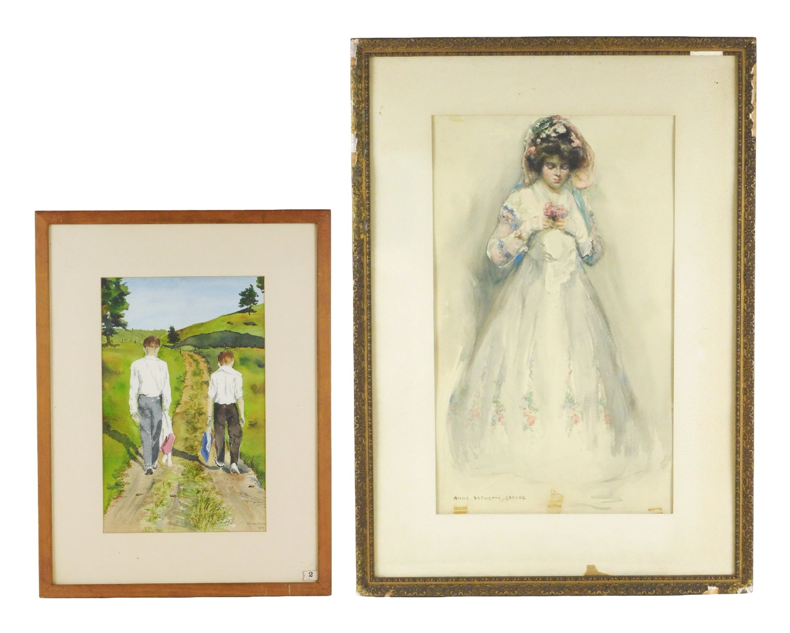 Two watercolors, by Anne Bosworth Greene and Marion de Mauriac, details include: Anne Bosworth (1 of 8)