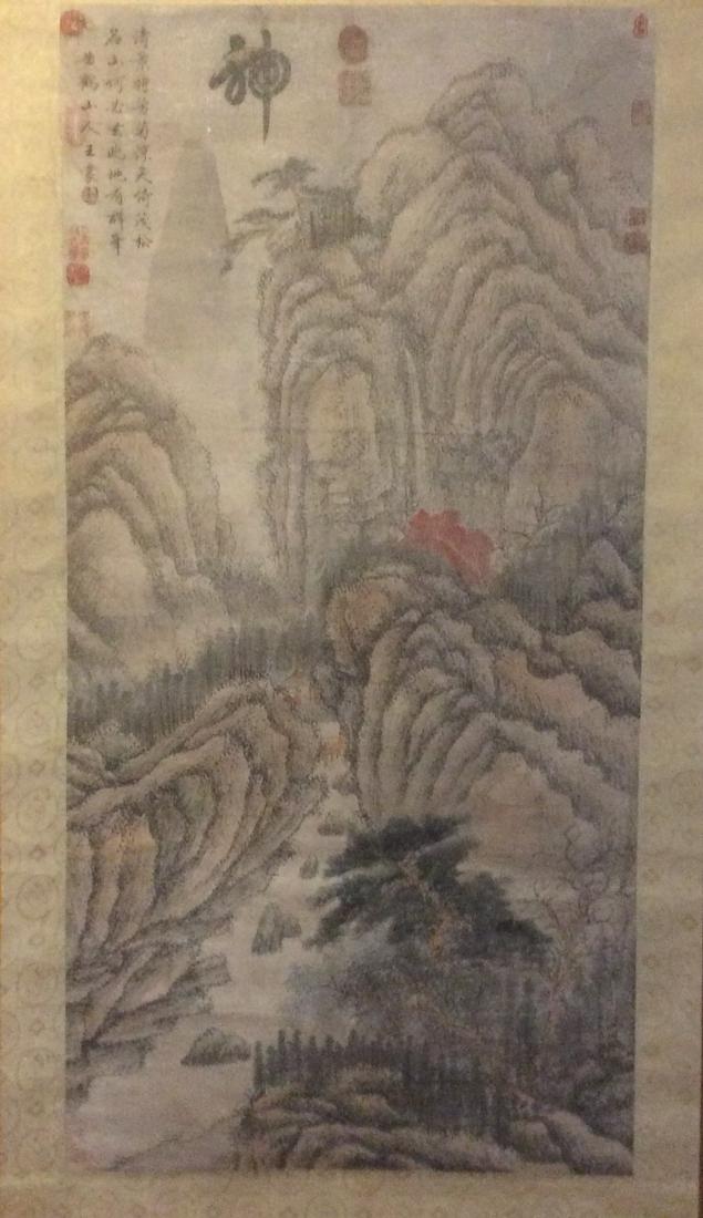 Chinese Scroll Painting Yuan dyn. Wang Meng: 元代 “元四家” 之 王蒙 (1308-1385) 山水 纸本 立轴 清宫鉴藏 王蒙ᦀ