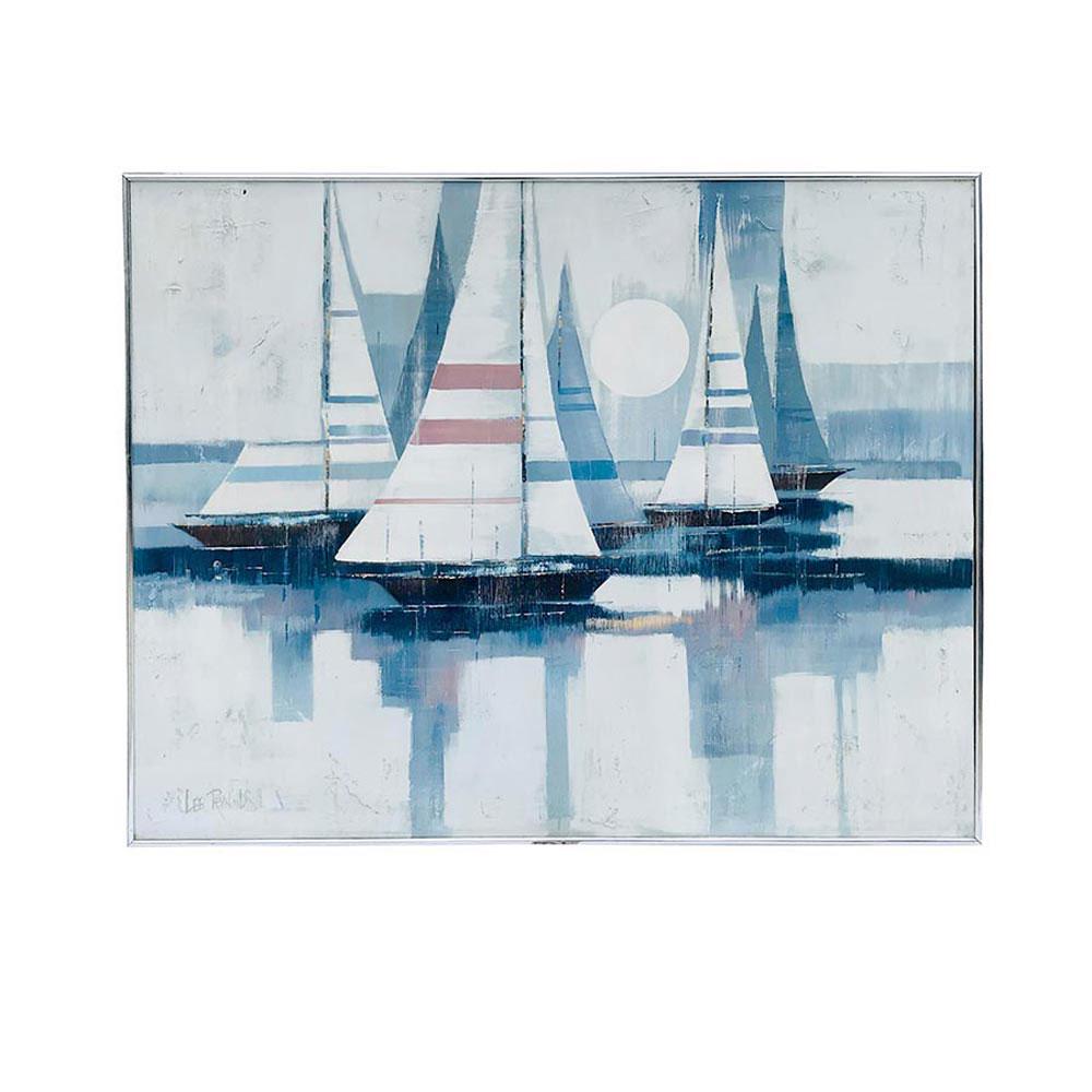 Large Painting of Boats in Harbor by Lee Reynolds (1 of 4)