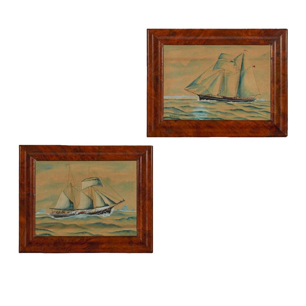 Pair of English Ship Watercolors (1 of 3)
