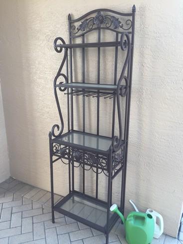 Bakers Folding Stand, 3-shelves & Wine Holder: Bakers Folding Stand, 3-shelves & Wine Holder Dimensions: 72.5" x 23" x 13"