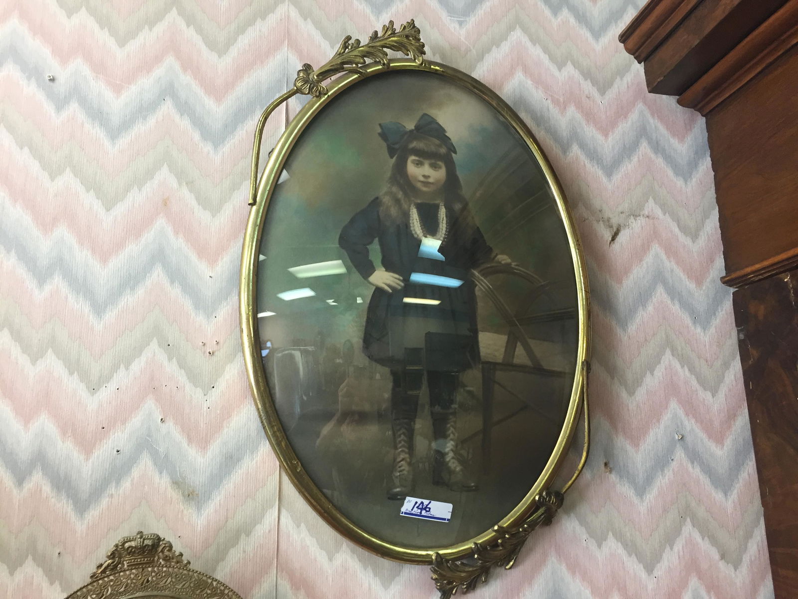 Vintage Oval Framed Convex Glass Picture: Vintage Oval Framed Convex Glass Picture 'Portrait' Dimensions: 23" x 14"