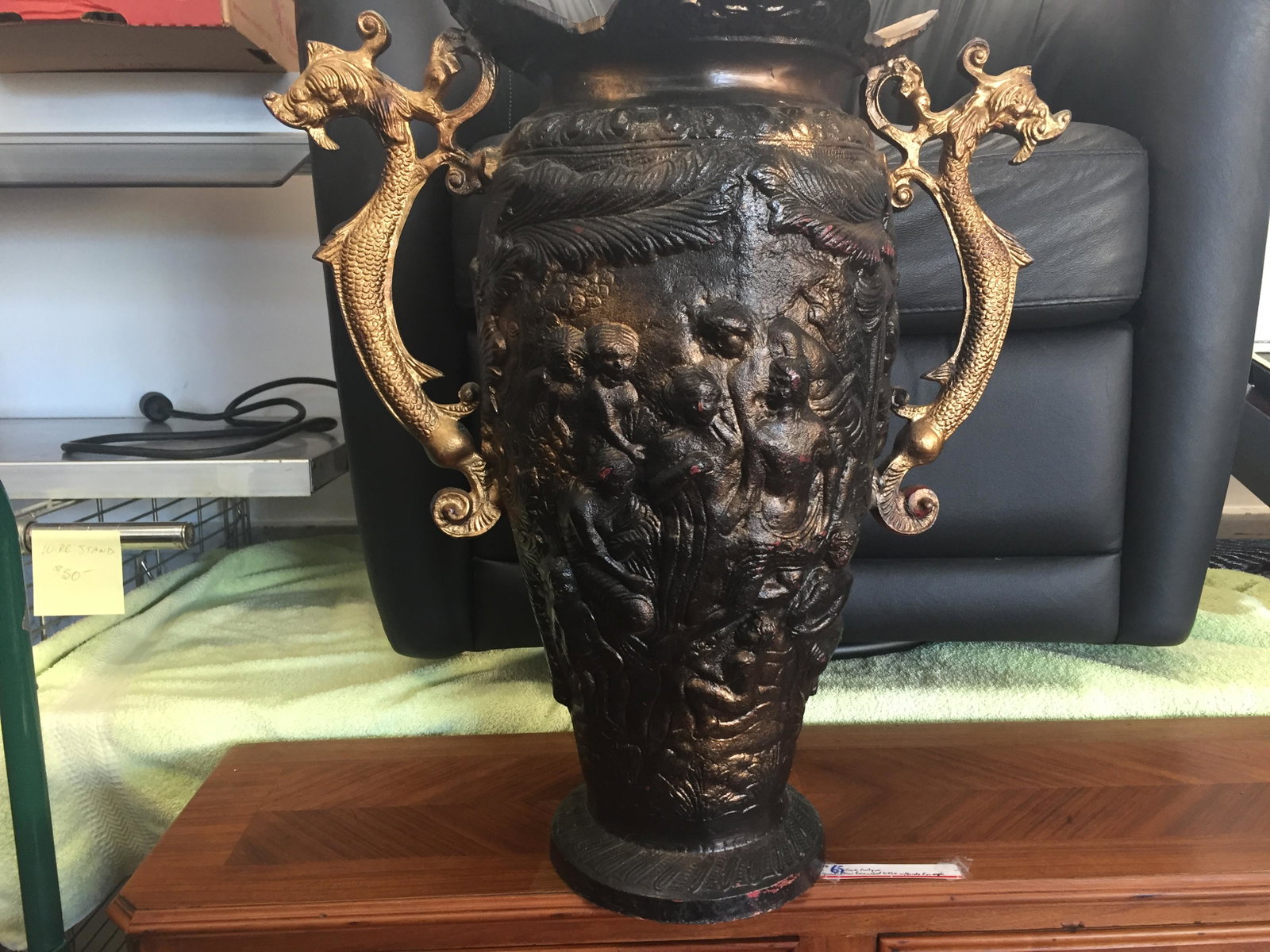 Umbrella Stand, Nudes on Front & Dragon Handles: Umbrella Stand, Nudes on Front & Dragon Handles Dimensions: 21" x 11"