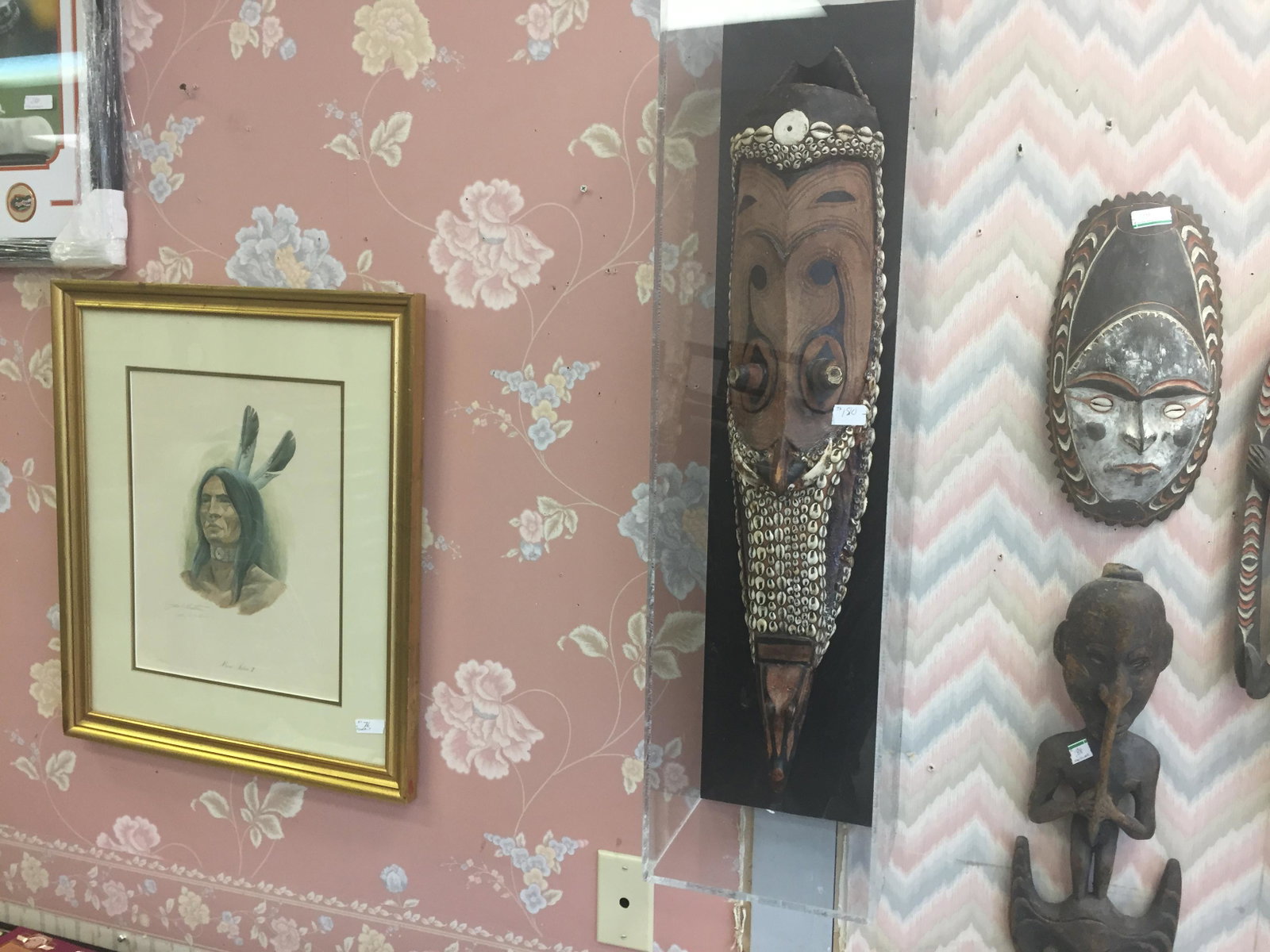 NEW GUINEA TRIBAL MASK IN SHADOW BOX:  NEW GUINEA TRIBAL MASK IN SHADOW BOX