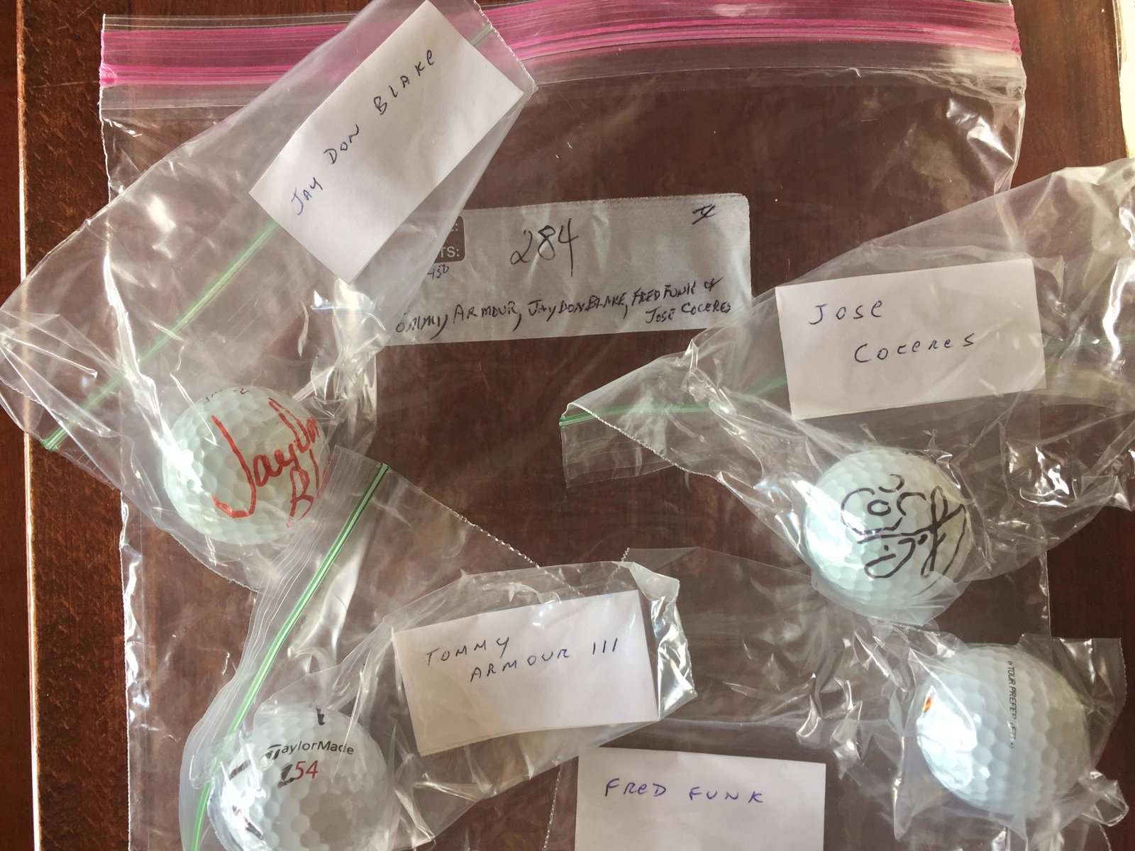 Autographed Golf Balls, Tommy Armour, Jay Don Blake,: Autographed Golf Balls, Tommy Armour, Jay Don Blake, Fred Funk & Jose Coceres