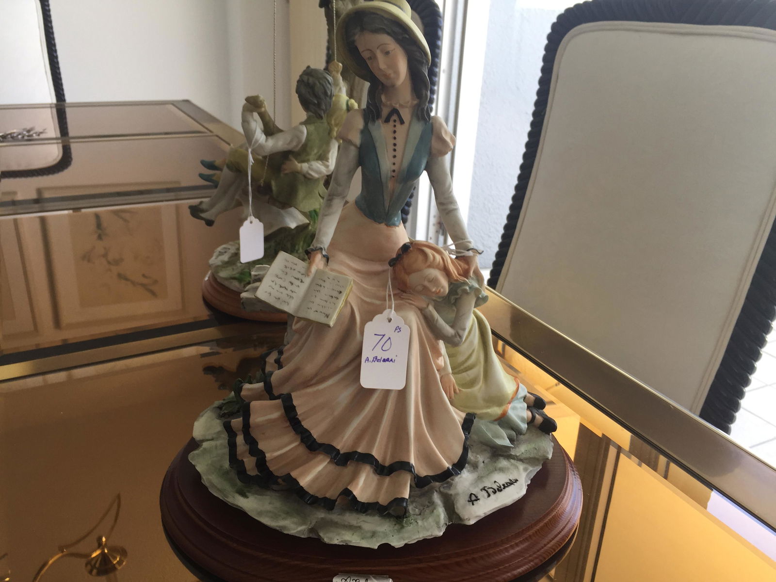 Porcelain: Vintage Capodimonte A. Belcari Porcelain Figure 'Mother Reading to Daughter, 12h x 11w Consigner PS
