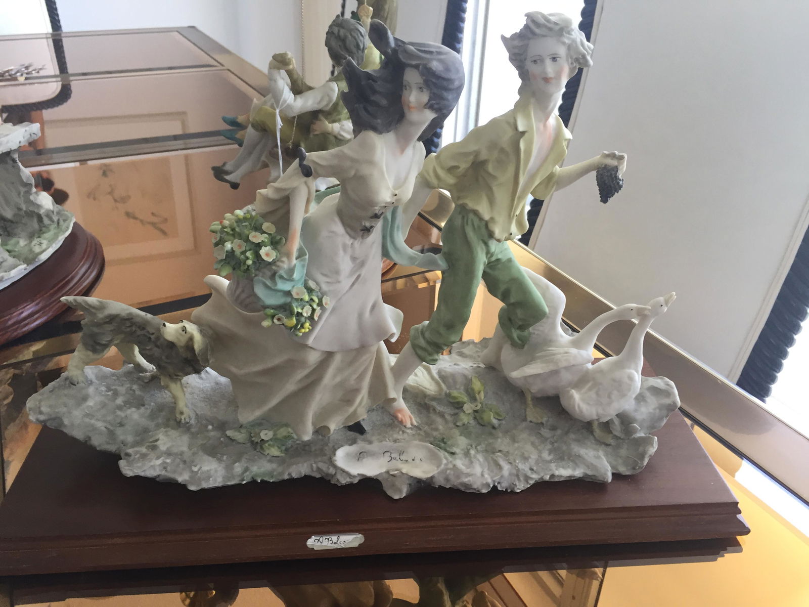 Capodimonte: Vintage Capodimonte a.Belcari Porcelain Figurine'Boy&Girl w/Dog & Geese (chips) Consigner PS