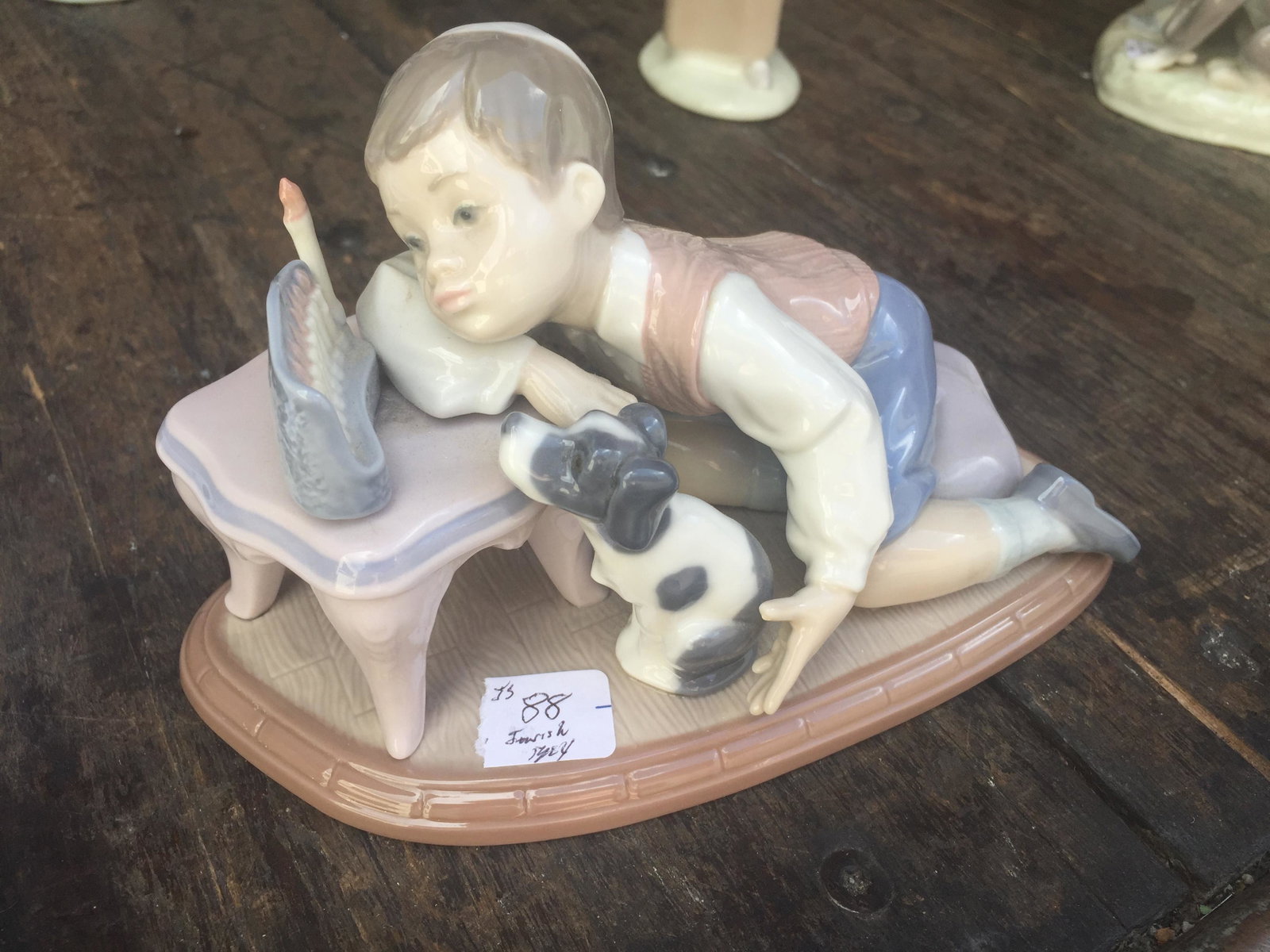LLADRO: Lladro 'Young Jewish Boy with Menorah & Dog' 4.5"h x 7"w x 3.5"d Consigner JS