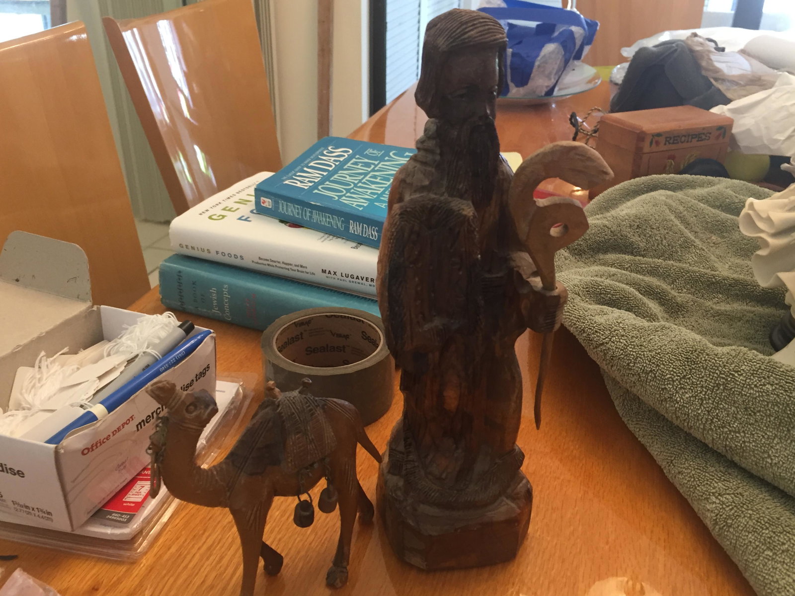 Hand Carved Religious Carvings: Wood Carved Moses w/10-Commandments, 11"h x3.25"w & Camel,6"h x 5"w Consigner LA