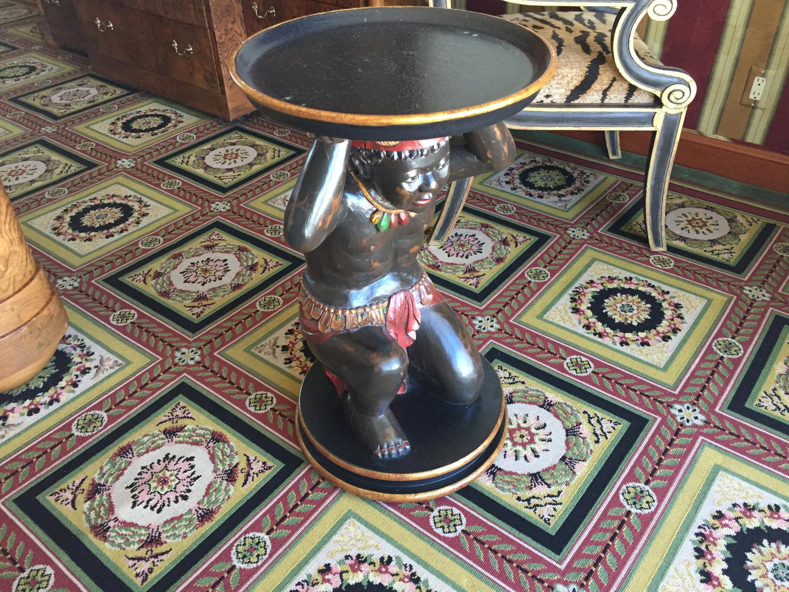 Blackamoor Table: Sm. Boy Holding Tray on Top of his Head 29.5h x 17dia. Consigner CH