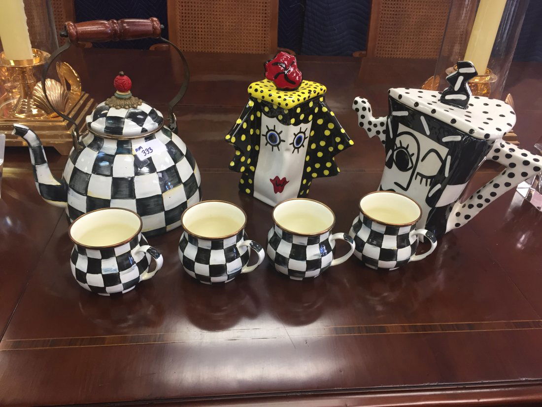Mackenzie Childs: Mackenzie Childs, Coffee Pot, Tea Pot, Cups & Coffee Container