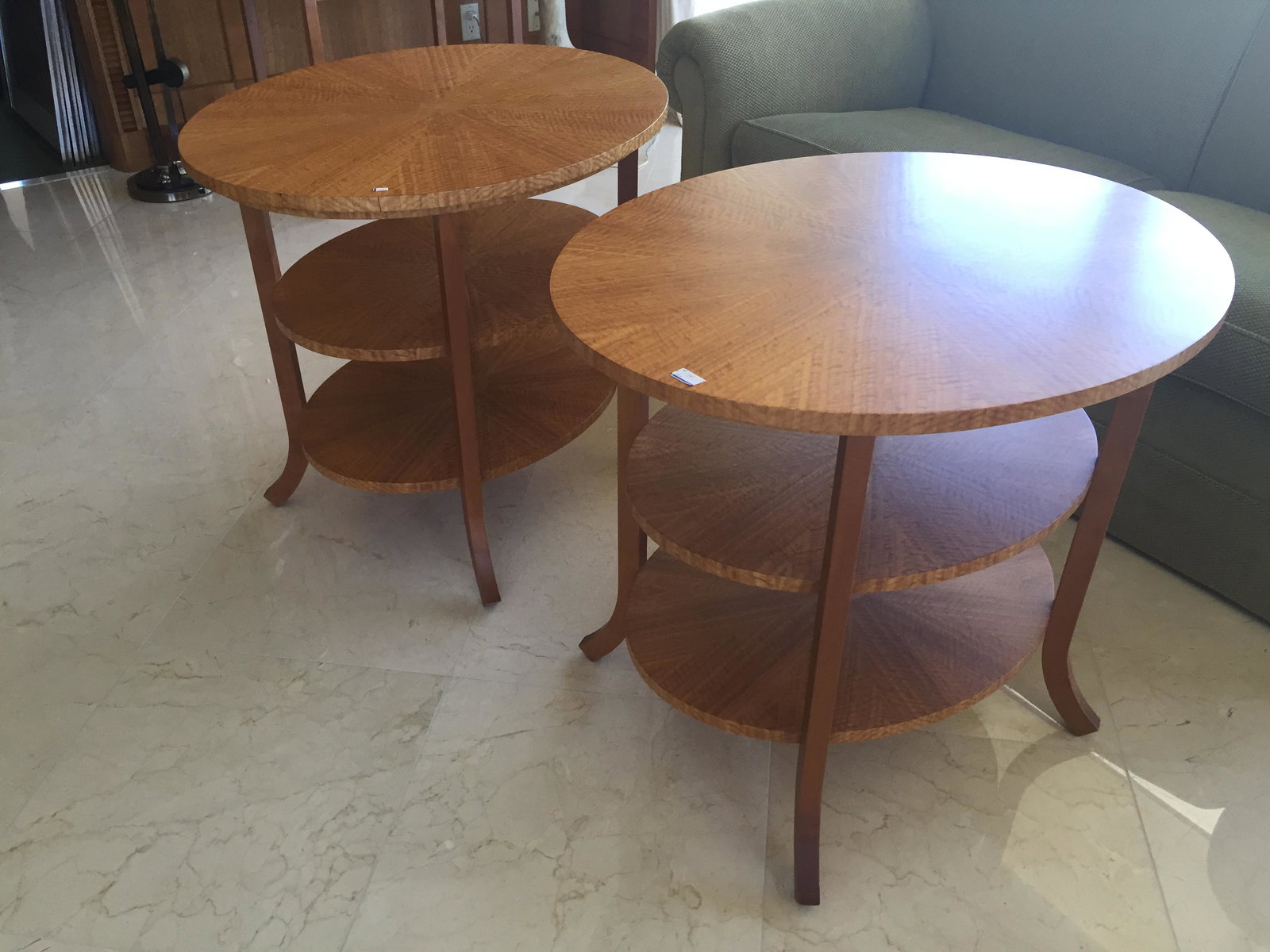 Table: Pair 3-Tier Inlaid End Tables 26"h x 24"w x 30"d Consigner HP