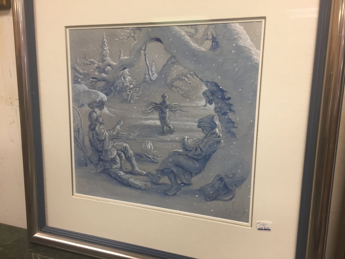 Art-Water Color: Water Color 'Family in the Forrest' 1997 Consigner HP