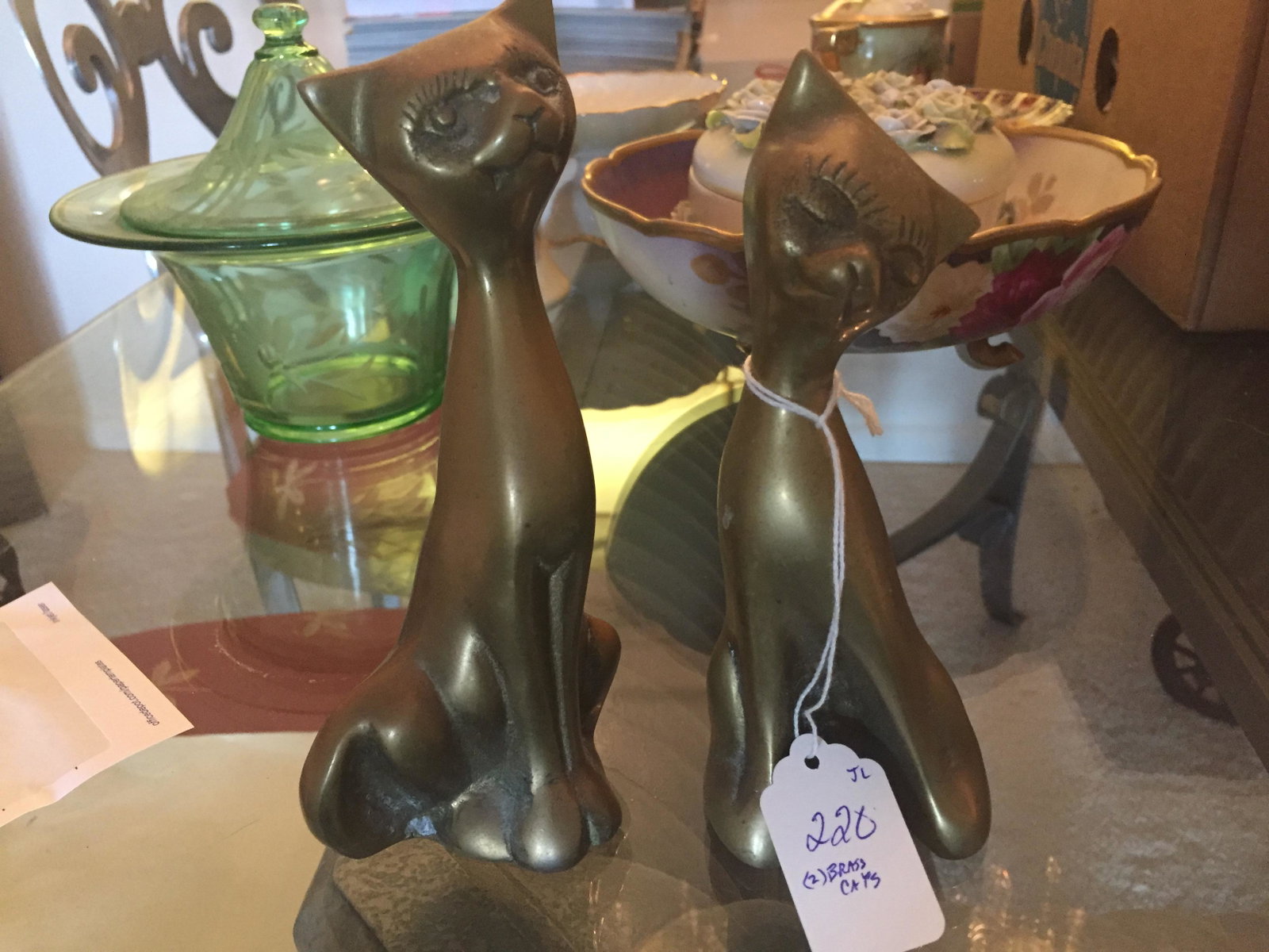 Decorative: (2)Brass Cat (made in Korea), 6.75"h x3"w Consigner JL