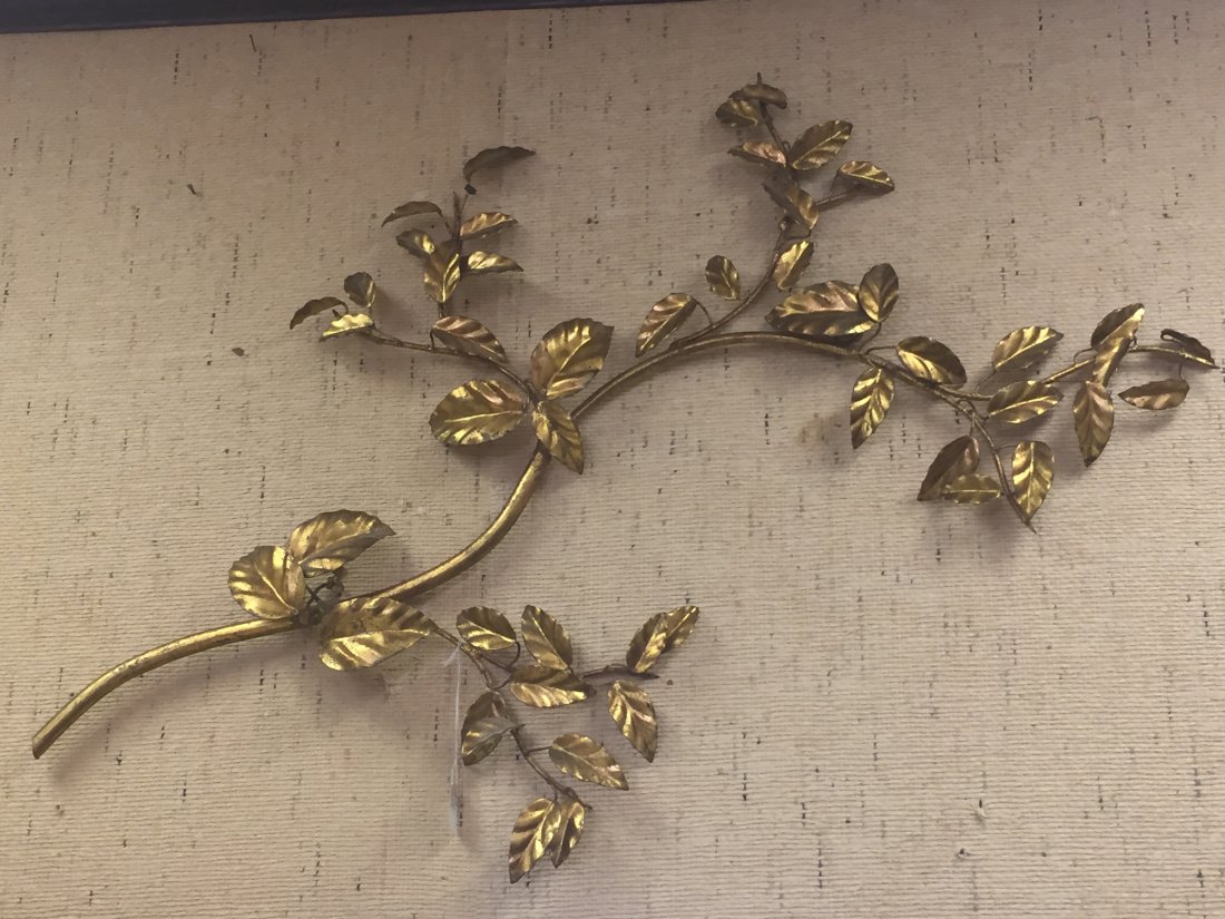 Decorations: Gilt Metal Floral Wall Hanging c.1950's Consigner JL