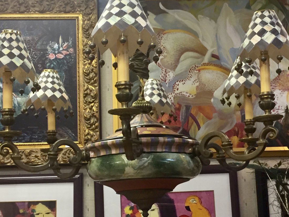 MACKENZIE-CHILDS Chandelier: MACKENZIE-CHILDSGrandolier Chandelier(cost new $2,695)The last picture shows where the owners had this mural painted to accompany the chandelier.