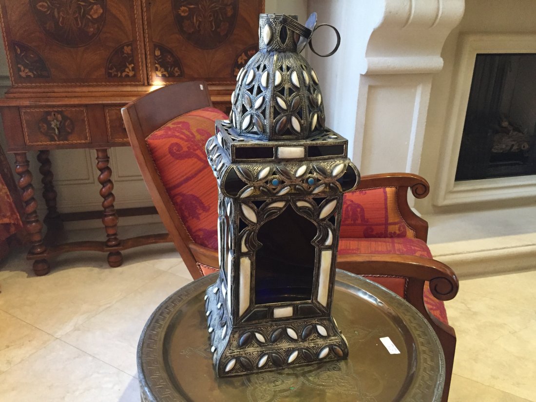 Brass Moroccan Lantern: Moroccan Hanging Pendant Lantern, 22"h x 9"sq.
