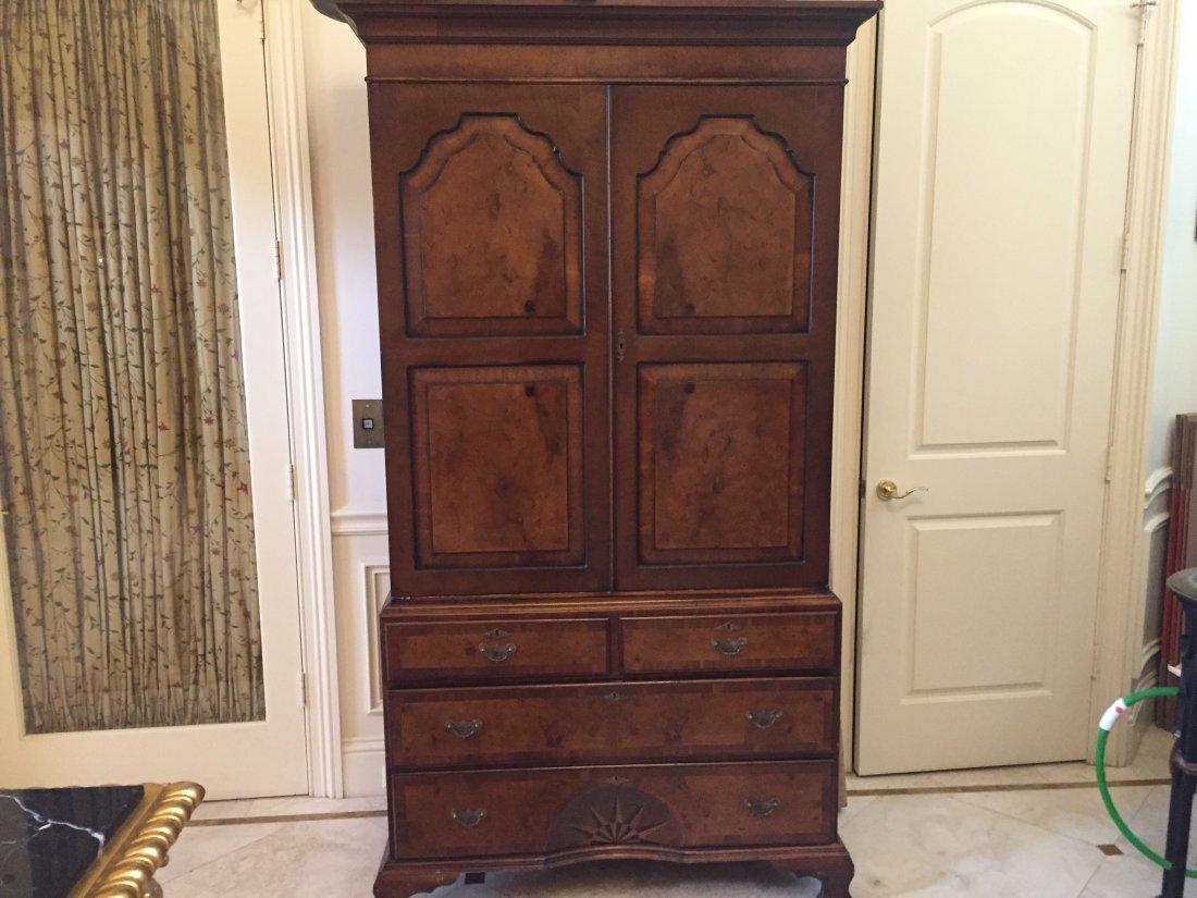 Linen Press: 2pc. Linen Press, 7'h x 45.5"w x25.5"dMissing shelves. Don't know what happened to them. We will go back to the estate & see if they are there.Buy as is with no shelves.