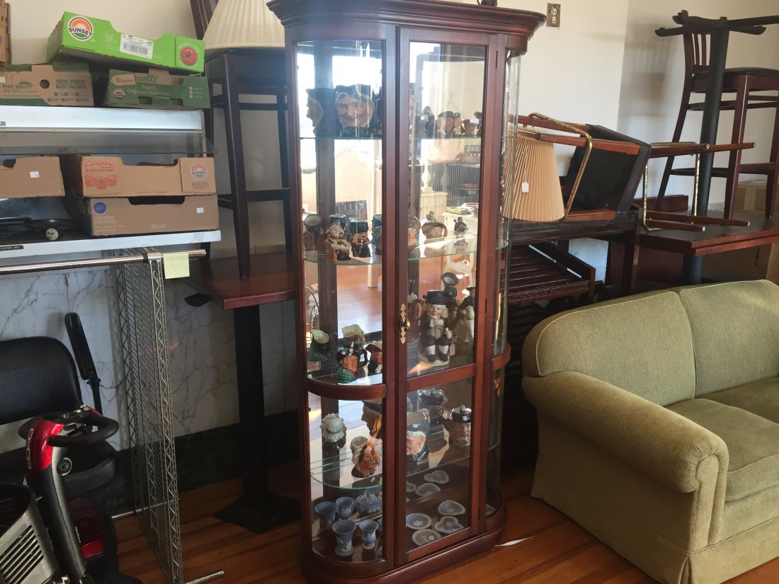 CURIO CABINET: LIGHTED CURIO CABINET 76.5"h x 34"w x 12"d