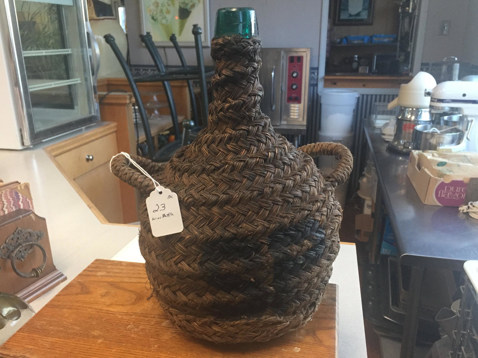 BARWARE: WEAVED WINE BOTTLE 13.5"h x 4"dia.